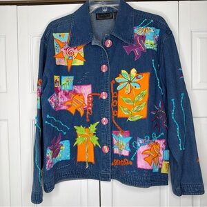 VTG Women’s Patchwork Embroidered Jacket Size Small Art to Wear 3D Tropical AOP
